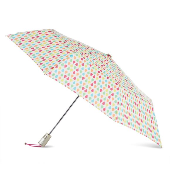 Totes Automatic Open Folding Umbrella White Rain - 8410 - Picture 1 of 1